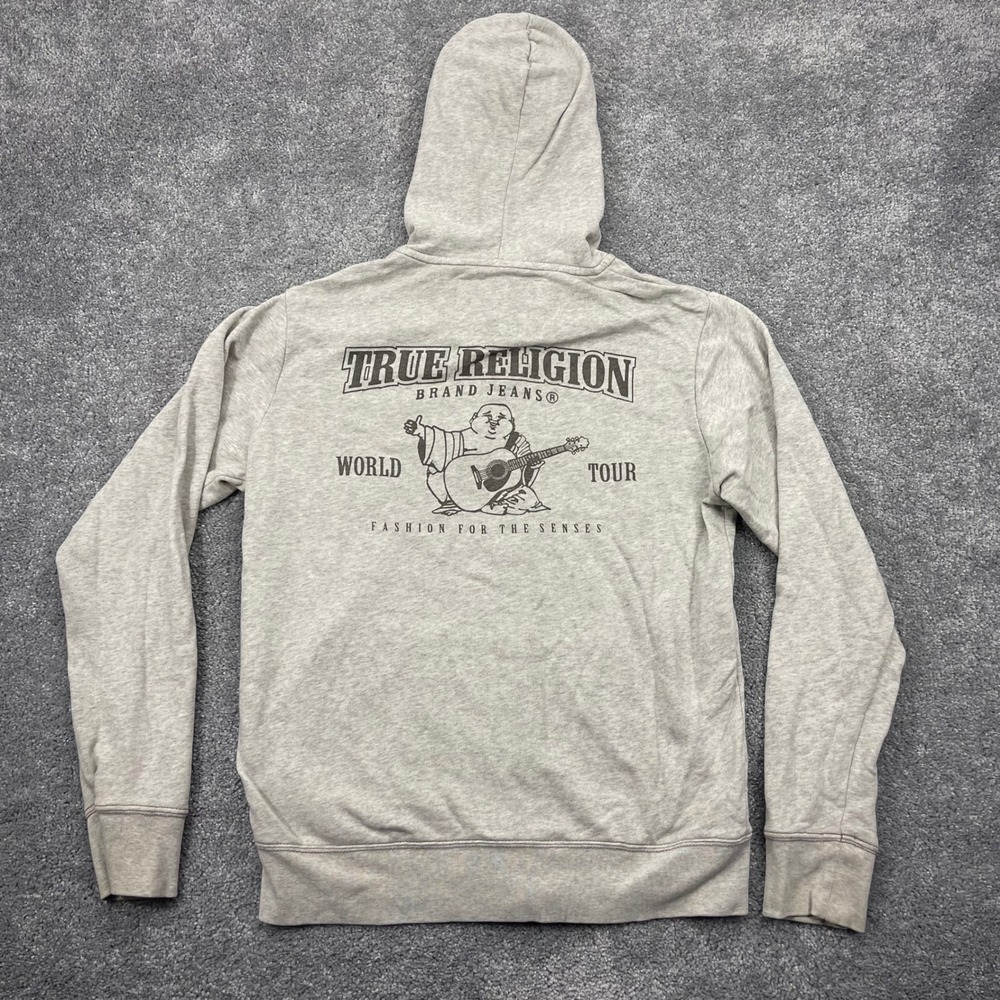 True Religion Hoodie Mens Medium Classic Logo Zip Up Big Buddha Logo In The Back